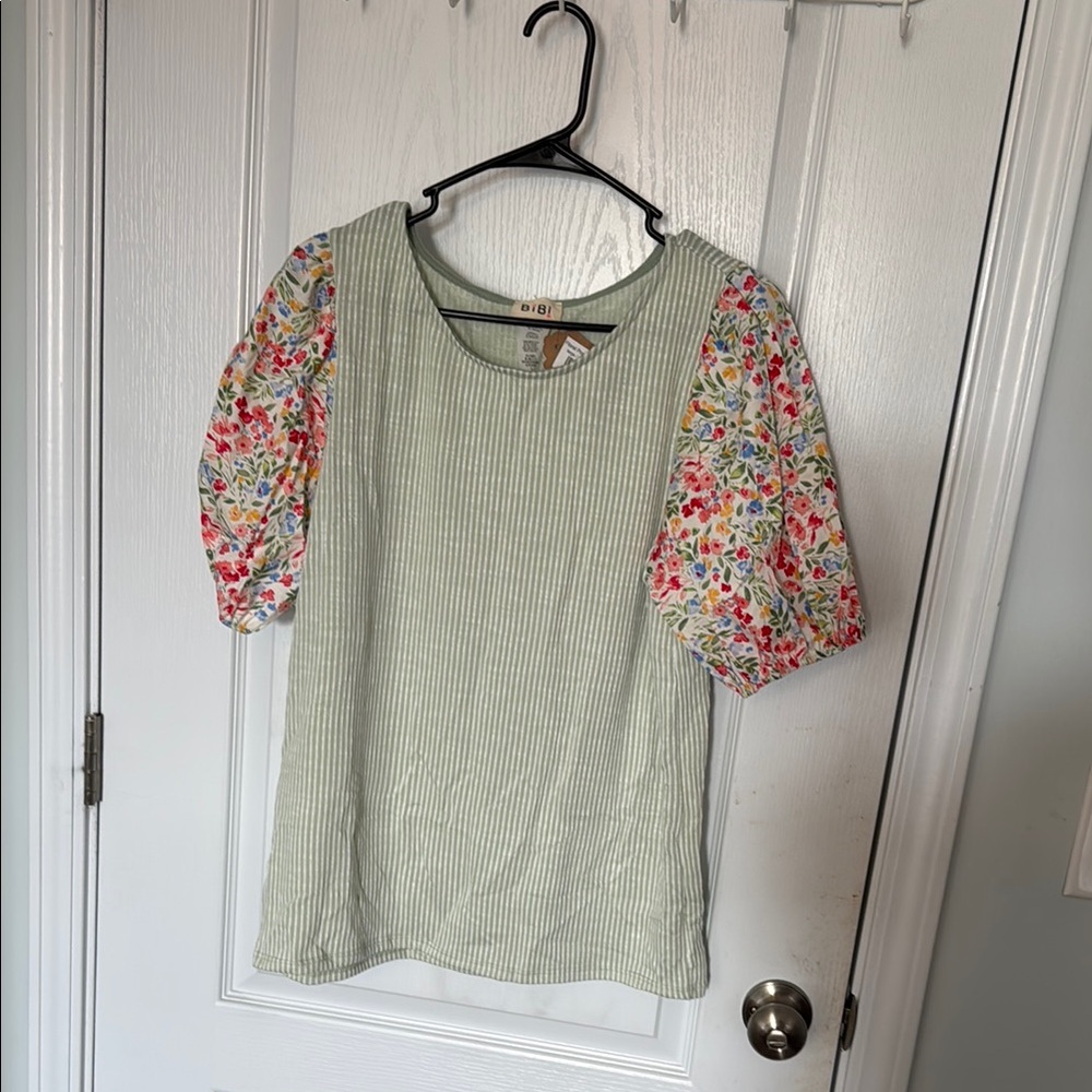 Floral Sleeve Striped Top